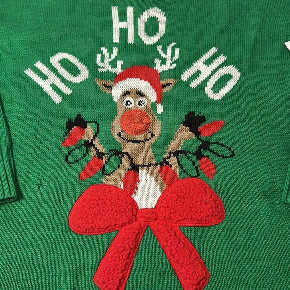 Gordmans | NWT Ugly Sweater Green w/ Reindeer Light-up Long Sleeve | Size XL - Picture 3 of 10